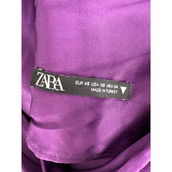 Zara Top Womens XS Purple Satin Crop Cowl Neck Asymmetrical Party - Picture 2 of 6